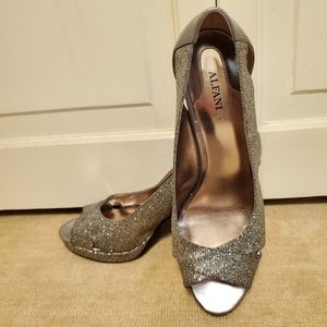 Alfani silver glitter open peep toe heel